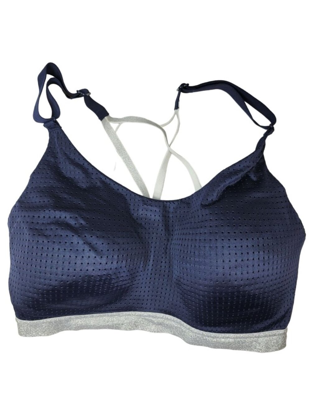 Victoria's Secret Sport Bra Blue Silver 32DD Strap Adj Mesh Lightweight Pullover